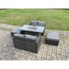 Fimous Rattan Garden Furniture Set with Gas Fire Pit Table 5 Pieces Indoor Outdoor Loveseat Sofa Set Dark Grey Mixed