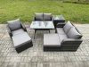 Fimous 7 Seater Outdoor Garden Dining Sets Rattan Furniture With Dining Table Armchairs Love Sofa 2 Big Footstool Side Table Dark Grey Mixed