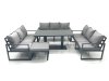 Fimous 10 Seater Garden Sofa Set Aluminium Furniture Rising Dining Tabe Set with Big Footstool Dark Grey