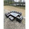 Fimous 9 Seater PE Rattan Corner Sofa Set Rising Adjustable Dining Table Set High Side Coffee Table With Arm Chair Stools