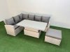 Fimous 7 Seat Rattan Outdoor Garden Furniture Corner Sofa Set Adjustable Lifting Dining or Coffee Table Set with Armchair Big Footstool Light Grey