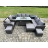 Fimous Wicker Rattan Garden Furniture Set Gas Fire Pit Dining Table Indoor Outdoor with 2 Side Tables Chair Loveseat Sofa 3 Footstools