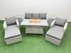 Fimous PE Rattan Garden Furniture Set Reclining Chair Sofa Lounge Sofa Set Firepit Dining Table 2 Side Table 2 Big Footstool Light Grey