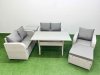 Fimous High Back Poly Rattan Garden Furniture Set with Reclining Chair Loveseat Sofa Rectangular Dining Table Indoor Outdoor Patio Set Big Stool Side Table Light Grey