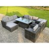 Fimous 9 Seater?Outdoor Rattan Garden Furniture Adjustable Rising Lifting Table With Side Table Chairs Footstool Dark Grey Mixed