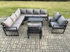 Fimous Aluminium Patio Outdoor Garden Furniture Lounge Corner Sofa Set with Oblong Coffee Table 3 Chairs Dark Grey