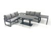 Fimous 6 Seater Aluminium Outdoor Garden Furniture Set with Adjustable Rising Lifting Dining Table 3 Seater Sofa 2 Side Tables Dark Grey