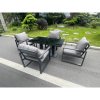Fimous Aluminum Garden Furniture Dining Set Adjustable Rising Lifting Table And Chairs Patio Outdoor 4 Seat Plus Black Tempered Glass Dark Grey
