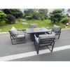 Fimous Aluminum Top 4 Seat Garden Furniture Dining Set Gas Fire Pit Table And Chairs Burner Heater Patio Outdoor Dark Grey