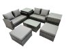 Fimous 6 Seater Wicker PE Rattan Furniture Outdoor Coffee Table Double Seat Sofa 2 Big Stool 2 Side Tables Set Dark Grey Mixed