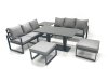 Fimous 8 Seater Aluminium Outdoor Garden Furniture Set with Adjustable Rising Lifting Dining Table 3 Seater Sofa 2 Big Footstool Side Table Dark Grey