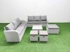 Fimous Outdoor Garden Furniture Sets 9 Seater Wicker Rattan Furniture Sofa Sets with Square Coffee Table high Back Lounge Sofa 3 Stools Light Grey