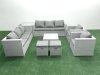 Fimous Outdoor Rattan Sofa Garden Furniture Set with 2 Armchairs Square Coffee Table 2 Small Footstools Side Table Light Grey Mixed