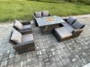 Fimous Wicker PE Rattan Garden Furniture Sets 7 Seater Patio Outdoor Gas Firepit Dining Table Heater Set with Double Seat Sofa Big Footstool Dark Grey Mixed