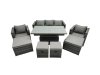 Fimous PE Rattan Garden Furniture Set Lounge Sofa Rising Dining Table Set with 4 Footstool Dark Grey Mixed