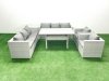 Fimous Rattan Garden Furniture Set Outdoor 8 Seater Patio Dinin g Sofa Sets with Dining Table 2 Chairs Side Table Light Grey Mixed