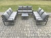 Fimous Aluminium 9 Seater Outdoor Garden Furniture Set Patio Lounge Sofa with Square Coffee Table Conservatory Set Dark Grey
