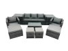 Fimous Outdoor Coffee Table Sofa Armchair Set with 2 Side Tables 2 Big Stools 2 Small Footstools Garden Furniture Set Dark Grey Mixed