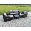 Fimous Garden Furniture Sets Wicker Rattan Furniture Patio Sofa Sets with Reclining Chair 3 Seater Sofa 2 Small Footstools Dark Grey Mixed