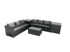 Fimous Rattan Garden Furniture Dining Set 6-seater Patio Coffee Table Sofa Set with 2 Side Tables Dark Grey Mixed