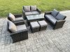 Fimous 8 Seater Dark Grey Mixed High Back Rattan Sofa Set Coffee Table Garden Furniture Outdoor Patio With Love Sofa Arm Chairs 2 Small Footstools