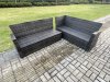 Fimous High Back Outdoor Garden Furniture Set Rattan Corner Sofa Dining Table Set With 2 Armchairs Big Footstool 9 Seater Dark Grey Mixed