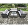 Fimous Outdoor Rattan Garden Furniture Set 11 Seater Patio Lounge Sofa Set with Square Coffee Table 2 Small Footstool Dark Grey Mixed