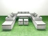 Fimous Rattan Garden Furniture Dining Set 13 Seater Lounge Sofa Dining Table Set with 4 Footstools Light Grey Mixed