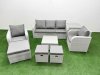Fimous PE Rattan Garden Furniture Set Reclining Chair Sofa Lounge Sofa Set Square Coffee Table Side Table 3 Stools Light Grey