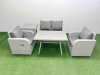 Fimous Light Grey PE Wicker Rattan Garden Furniture Set Sofa Set Reclining Chair Love Sofa Rectangular Dining Table Side Table