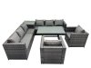 Fimous Outdoor Corner Sofa Chair Dining Table Set Garden Rattan Furniture Set 8 Seater with Side Table Dark Grey