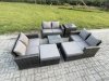Fimous Outdoor Lounge Sofa Set Wicker PE Rattan Garden Furniture Set with Square Coffee Table Double Seat Sofa 2 Big Footstool Side Table Dark Grey Mixed