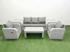 Fimous PE Rattan Garden Furniture Set Reclining Chair Sofa Lounge Sofa Set Rectangular Coffee Table 2 Side Table Light Grey