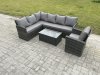 Fimous Rattan Lounge Corner Sofa Set Wicker PE Outdoor Garden Furniture Set with Rectangular Coffee Table Armchair Dark Grey Mixed