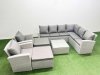 Fimous Rattan Garden Outdoor Furniture Set 10 Seater Rattan Garden Sofa Set with 2 Armchairs 2 Big Footstools Light Grey Mixed