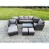 Fimous Rattan Garden Furniture Set Patio Outdoor Lounge Sofa Set with Rectangular Coffee Table 3 Footstools 3 Seater Sofa 2 Side Tables Dark Grey Mixed
