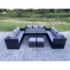 Fimous 11 Seater Outdoor Wicker Garden Furniture Rattan Lounge Sofa Set Patio Rectangular Dining Table with 2 Small Footstool Dark Grey Mixed