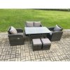 Fimous Rattan Garden Furniture 6 Piece Grey Patio Furniture Set Patio Conservatory 6 Seater Set Outdoor Rectangular Table and Chairs