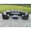 Fimous Garden Furniture Sets 5 Seater Wicker Rattan Furniture Patio Sofa Sets with Reclining Chair 3 Seater Sofa 2 Side Tables Dark Grey Mixed