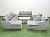 Fimous PE Wicker Rattan Furniture Sofa Sets with Oblong Coffee Table 3 Seater Sofa 4 Stools Side Table Light Grey