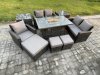 Fimous 8 Seater Rattan Outdoor Garden Furniture Gas Fire Pit Table Sets Gas Heater with Love Sofa Armchair 3 Footstools 2 Side Tables Dark Mixed Grey