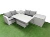 Fimous 4 Seater Outdoor Love Sofa Set Rattan Garden Furniture Set with Adjustable Lifting Dining or Coffee Table 2 Side Tables Light Grey