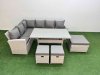 Fimous 9 Seater Rattan Garden Furniture Set Outdoor Patio Dining Corner Sofa Sets with Dining Table 3 Footstools Light Grey Mixed