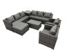 Fimous 9 Seater Garden Outdoor Rattan Furniture Set Patio Corner Sofa Rectangular Coffee Table with Big Stool Side Table Dark Grey