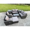 Fimous 7 Seater Rattan Garden Furniture Set Patio Outdoor Lounge Sofa Set with Rectangular Coffee Table Big Footstool Love Sofa 2 Side Tables Dark Grey Mixed