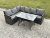 Fimous Wicker Rattan Garden Furniture Corner Sofa Set with Oblong Dining Table 6 Seater Outdoor Rattan Set Dark Grey Mixed