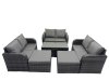 Fimous 3 Seater Sofa Reclining Chair Coffee Table Set Rattan Garden Outdoor Furniture Set with 2 Big Footstools Dark Grey Mixed