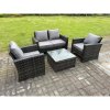 Fimous 4 Seater Dark Grey Mixed High Back Rattan Sofa Set Square Coffee Table Garden Furniture Outdoor Patio