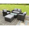 Fimous 5 Seater Dark Grey Mixed High Back Rattan Sofa Set Rectangular Coffee Table Garden Furniture Outdoor Patio