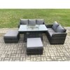 Fimous PE Wicker Outdoor Rattan Garden Furniture Set Propane Gas Fire Pit Table and Sofa set with 2 Big Footstool